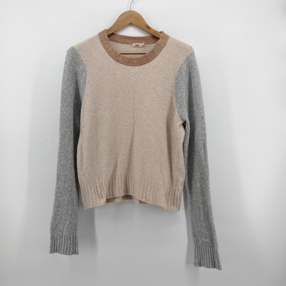 Faherty Ollie Crew Sweater Boucle Colorblock Cotton Cashmere Blend Neutral Large